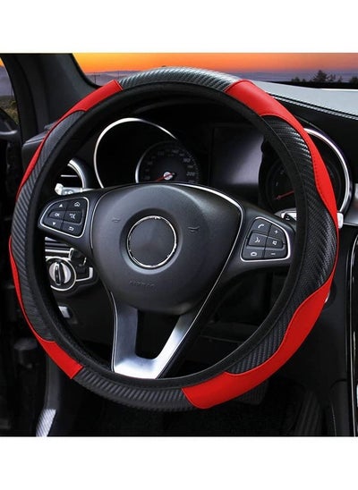 Buy Red in Black Microfiber Leather Steering Wheel Cover Breathable Auto Car Steering Wheel Cover  15 Inches in Saudi Arabia