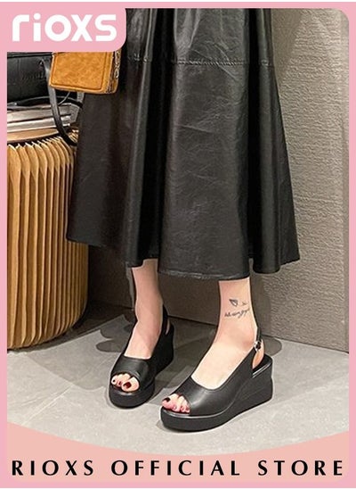 اشتري Women's Fashion Casual Wedge Sandals Non-Slip Platform Thick Sole Sandals Open Round Toe Ankle Strap Sandals Dress Shoes في السعودية