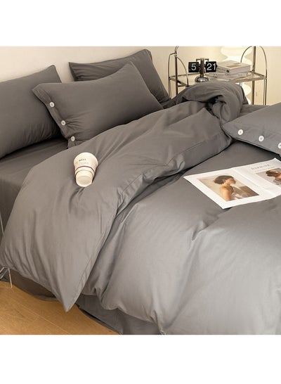 اشتري Bed Cover Set, Soft Luxurious Pure Bedsheet Set, Long-staple Cotton Simple Solid Color Bed Sheet Quilt Cover Bedding Twill Cotton Set,( grey, 2.0m bed sheet four-piece set) في السعودية