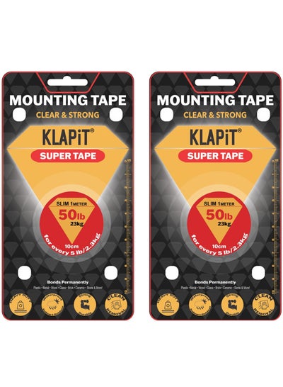 Buy KLAPiT SUPER TAPE Double Sided, Heavy Duty Mounting Tape Holds 50 Pounds or 23Kg Weight Using Enhanced Nano Technology. Clear Tape for Wall, Wood, Tile, Stone, Glass, Metal and Acrylic 2pc Pack in UAE
