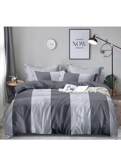 Buy King Size Bedsheet High GSM with 400 Thread Count Washable Cotton 6 Pieces Set With Zipper Closure 1 Duvet Cover 360 Deep Pocket Elastic 1 Fitted Sheet and 4 Pillowcases 220x240 cm in UAE