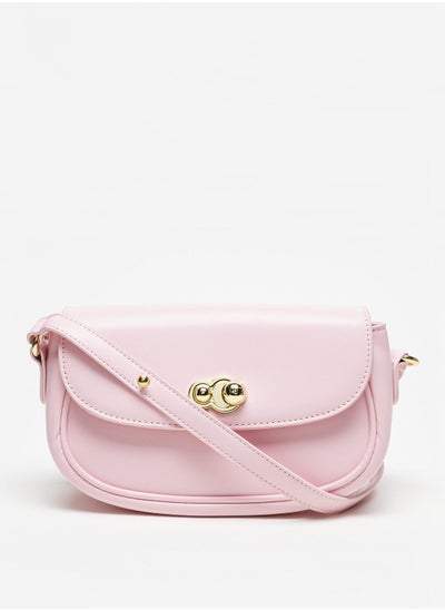 Buy Solid Crossbody Bag with Adjustable Strap and Button Closure in Saudi Arabia