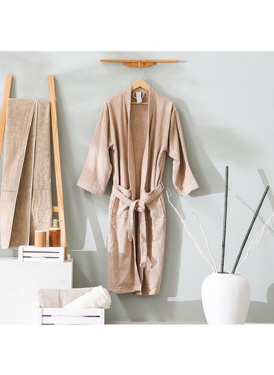 اشتري Danube Home Retreat Kimano Cotton Bathrobe 100 % Cotton Soft Breathable Lightweight Waffle Knit Unisex Bath Robe With Tie Closure At Waist For Bathroom Extra Large-Beige في الامارات