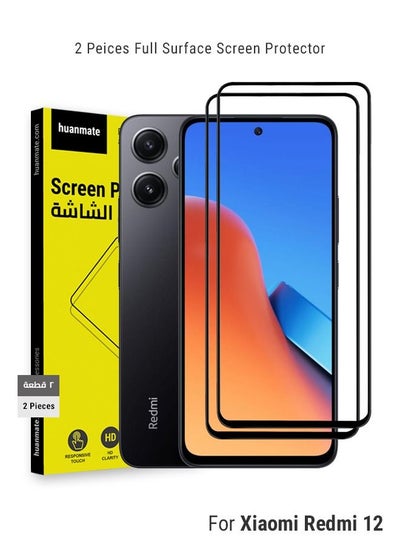 اشتري 2 Pieces Edge to Edge Full Surface Screen Protector For Xiaomi Redmi 12 Black/Clear في السعودية