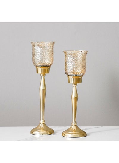 Buy Abriz Set Of 2 Votive Candle Holder Large Candleholders for Home Decor Table Decorations Centerpiece Gold  S-9X9X30Cm L-9X9X34Cm in UAE