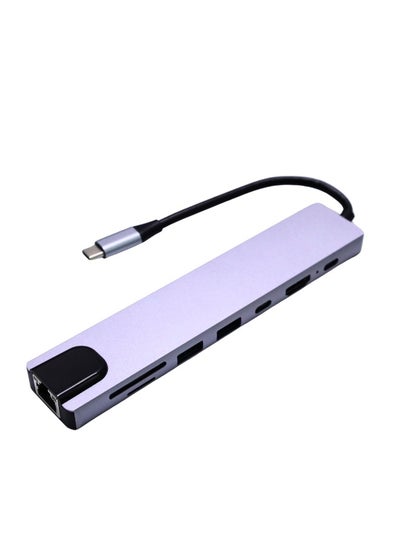 Buy 8 In1 USB C Type C HUB Splitter USB Adapter to 4K Multi USB 3.0 SD Card Reader Rj45 Macbook Air M1 in UAE