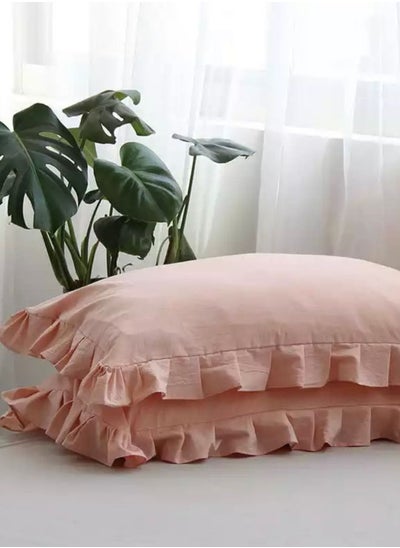 Buy 2 pieces Set Premium Soft Quality Pillow Covers, Peach Color in UAE