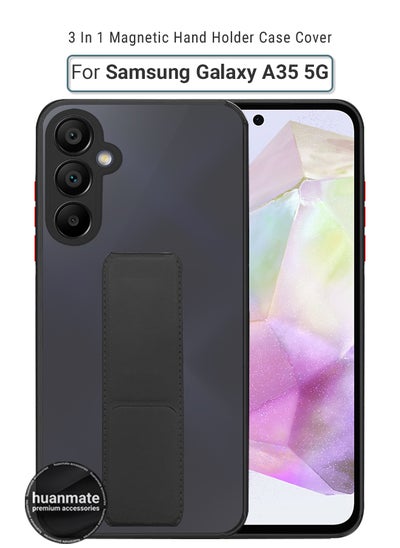 Buy Samsung Galaxy A35 Magnetic Case With Hand Grip Holder & Kickstand - Strong Grip for Magnetic Car Holder, Stylish & Functional, Ultimate Convenience & Hands-Free Viewing - Black in Saudi Arabia