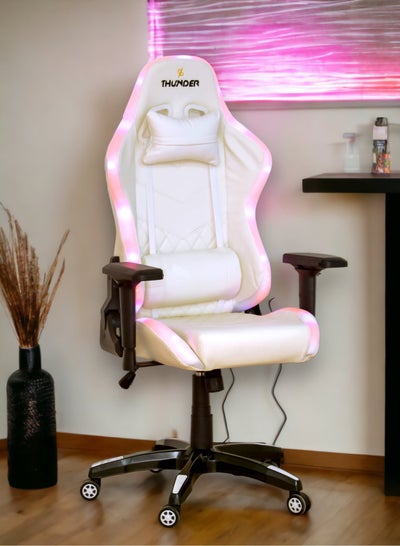 Buy Best Executive Video Led Gaming Chair With Pu Leather Seats, Best For Gaming And Fully Reclining Foot Rest And Soft Leather (78-3D-WHITE) in UAE