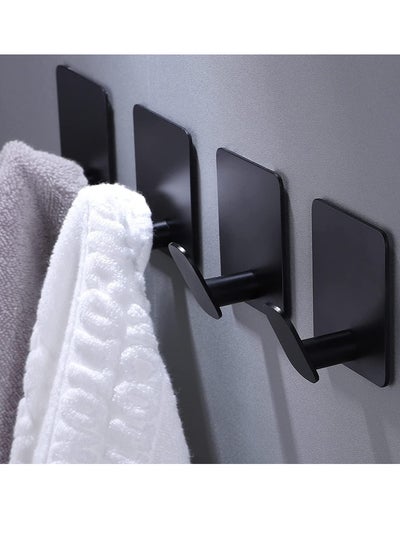 Buy Adhesive Wall Hook, 4Pcs No Drill Traceless Waterproof Rustproof Bathroom Hooks, Stainless Steel Adhesive Towel Hooks for Bathroom, Kitchen, Cabinet, Office, Coat Robe, Towel (Black) in Saudi Arabia