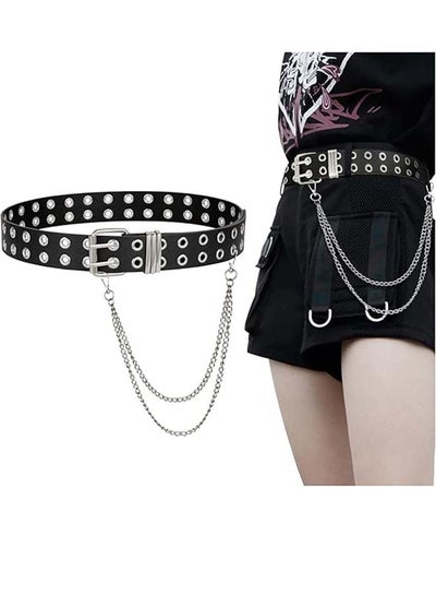 Grommet Leather Belt With Detachable Chain Women Men Punk  display picture 1