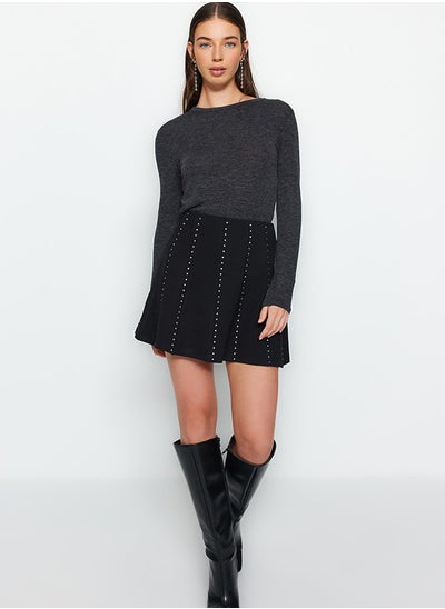 Buy Mini Skater/Waist Opened Knitted Skirt with Black Stone Accessories TWOAW24ET00075 in Egypt