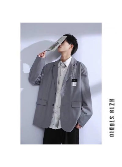 اشتري New Casual Mens Blazer Korean Trendy Jacket Gray في الامارات