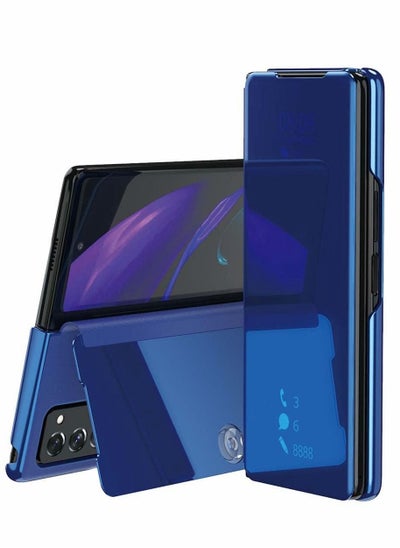 اشتري Case for Samsung Galaxy Z Fold 2 Case,Slim Armor Case, Luxury Mirror Design Clear View Smart Window Screen Display Cover (Blue) في الامارات