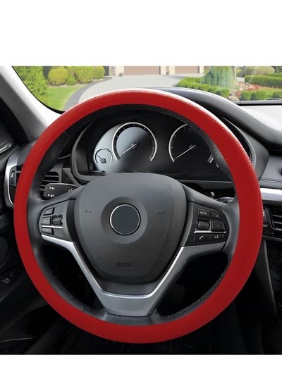 Buy Leather Steering Wheel Cover, 1 Piece, (Dark Red) in Egypt