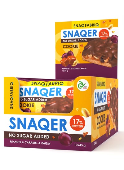 Buy Snaqer Protein Cookie with Peanuts, Caramel and Raisin No Sugar Added 10x45g in UAE