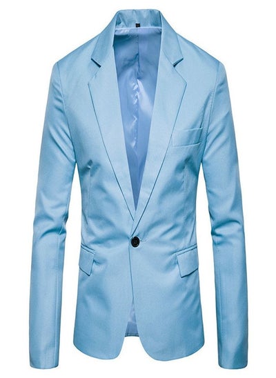 Buy Men's Korean Slim Solid Suit Blue in Saudi Arabia