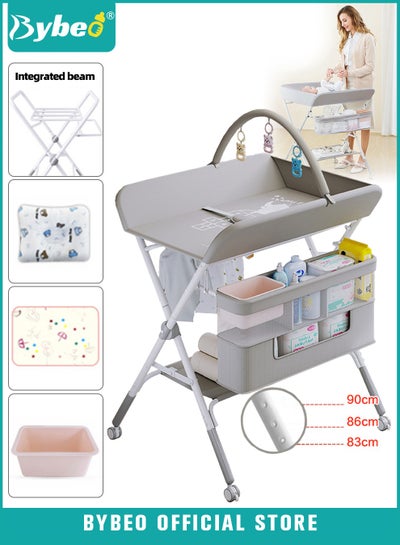 Buy Baby Changing Table, Portable Diaper Dresser-Change Station for Infant, Foldable Nursing Tables, Mobile Nursery Organizer for Newborns and Infants,  with Adjustable Heights, Toy Rack, Double Shelves in Saudi Arabia