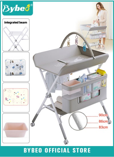 اشتري Baby Changing Table, Portable Diaper Dresser-Change Station for Infant, Foldable Nursing Tables, Mobile Nursery Organizer for Newborns and Infants,  with Adjustable Heights, Toy Rack, Double Shelves في السعودية