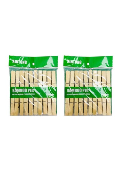 Buy Pack Of 2 20 Pieces Multipurpose Wooden Clips in UAE