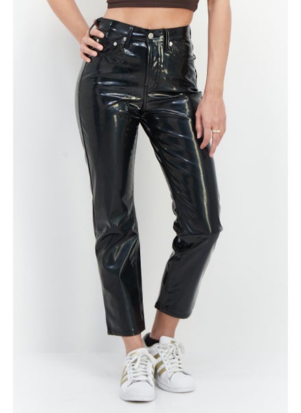 اشتري Women Regular Fit Textured Vinyl Pants, Black في الامارات