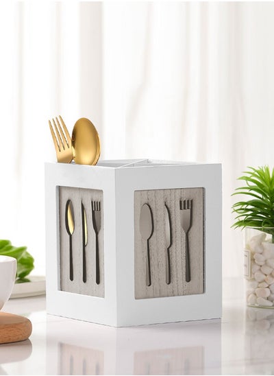 اشتري Wooden Utensils Holder Kitchen Cutlery Drain Organizer Rack Flatware Caddy Storage Box for Spoons Forks Knifes and Chopsticks في الامارات