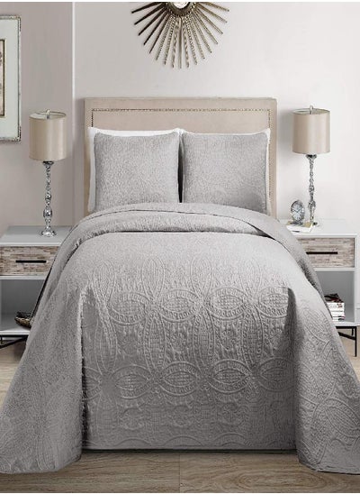 Buy Fancy Collection 3pc King/California King Embossed Oversized Coverlet Bedspread Set Solid Silver New in UAE