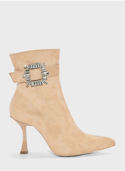 Buy Jewelled High Heel Point Toe Boots in Saudi Arabia