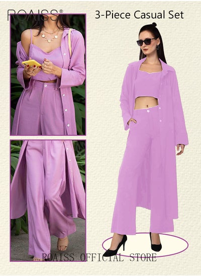 Buy 3-Piece Set Ladies Fashionable Mid Length Shirt Camisole and Wide Leg Pants Perfect for a Stylish and Versatile Look in Saudi Arabia