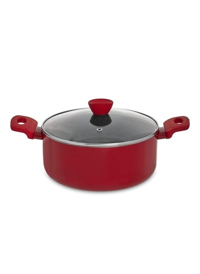 Buy Yna Non-Stick Casserole With Lid, Red & Black - 24 Cm in UAE