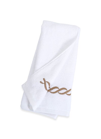 Buy Hotel Chain Embroidery Hand Towel, White & Gold - 500 GSM, 50x80 cm in UAE