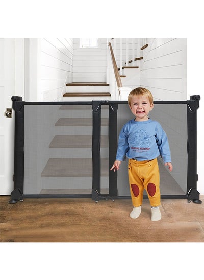 اشتري Retractable Baby Gate for Stairs Indoor, Extends up to 140cm Wide Mesh ,71cm Tall Safety Easy to Use Pet Gate for Stairway,Ourdoors, Black في السعودية