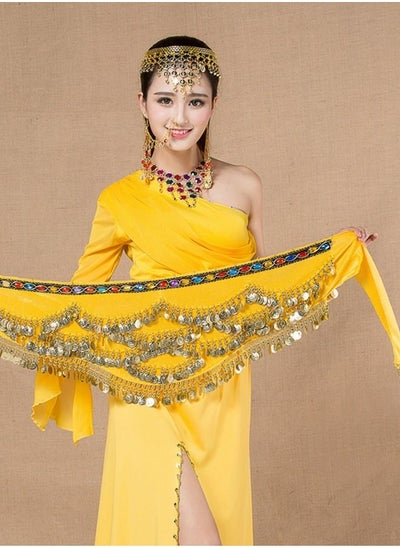 Buy Coins Pendant Diamond Waist Chain Skirt Belly Dance Waist Wrap Belt Skirts Party Rave Costume Yellow in UAE