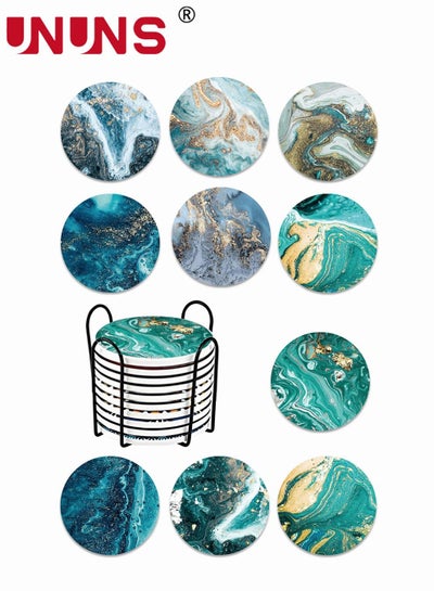 Buy Absorbent Coaster Sets Of 10,Round Coasters Set With Holder,Ocean Design Drink Coasters For Tabletop Protection,4 Inches,Ceramic Coasters in UAE