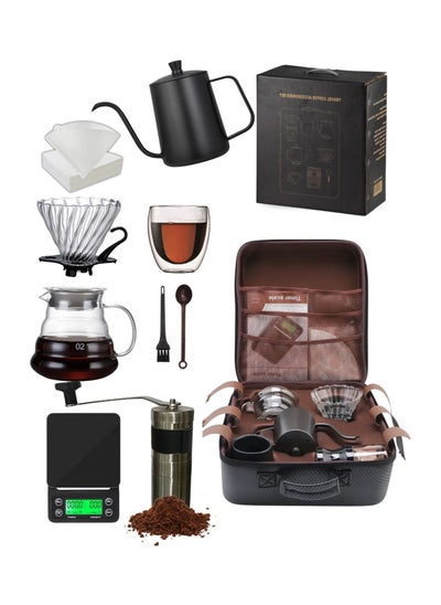 Buy V60 Pour Over Coffee Maker Drip Coffee Set 10 pcs With Carry Case Black in Saudi Arabia