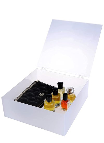 Buy Acrylic Box - Fluorescent Display Box with Hinges – Gift Showcase for Collectibles, Jewelries - Dustproof Protection Storage (10 x 10 x 5 cm) White in UAE