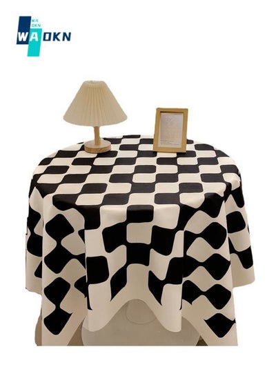 Buy Checkerboard Square Tablecloth (140 X 140 cm), Durable Polyester Kitchen Tabletop Cover, Washable and Dustproof, Dormitory Desk Protection, Home Desktop Decoration (Black and White) in UAE