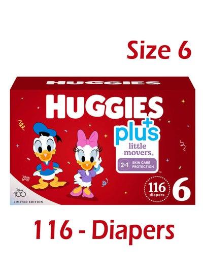 Buy 116-Piece Little Movers Plus WIth 2 in 1 Skin Protect Limited Edition Baby Diapers Size 6 in UAE