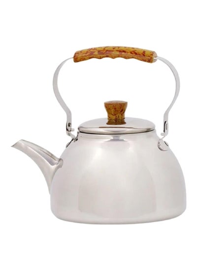 Buy Stainless Steel Leak-Proof Wide Mouth Tea Kettle with Wooden Handle Silver and Brown 1.5 L 01-003 in Saudi Arabia