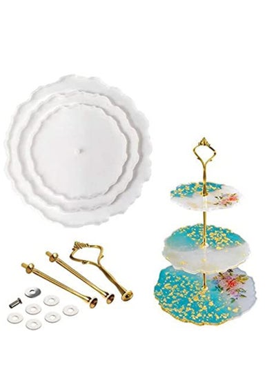 Buy Resin Silicone Molds, 3 Tier Resin Cake Jewelry Holders Coaster Stand Moulds with a Set of Bracket for Making Cake Fruit Plate Handmade Crafts Home Decoration (Round Tray) in UAE