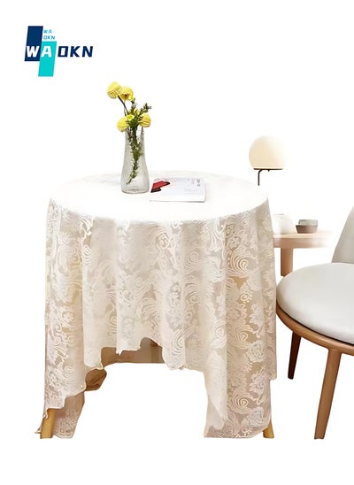 اشتري Lace Square Tablecloth (140 X 140 cm), Durable Polyester Kitchen Countertop Cover, Washable and Dustproof Coffee Table Protection, Home Desktop Decoration (Off White) في السعودية