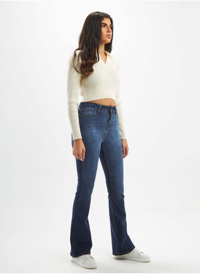 اشتري High-Waist Navy Blue Degrade Flared Jeans. في السعودية