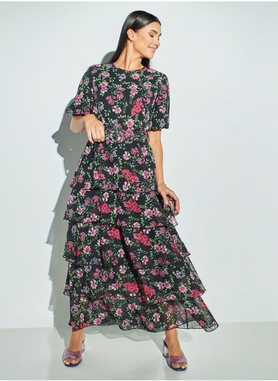 Buy 2Xtremz All-Over Floral Print Dress with Belt and Balloon Sleeves in Saudi Arabia