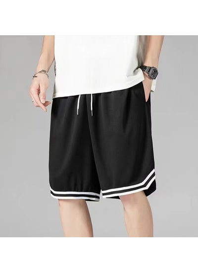 Buy Summer Mens Casual Shorts Solid Breathable Loose Fit Black in Saudi Arabia