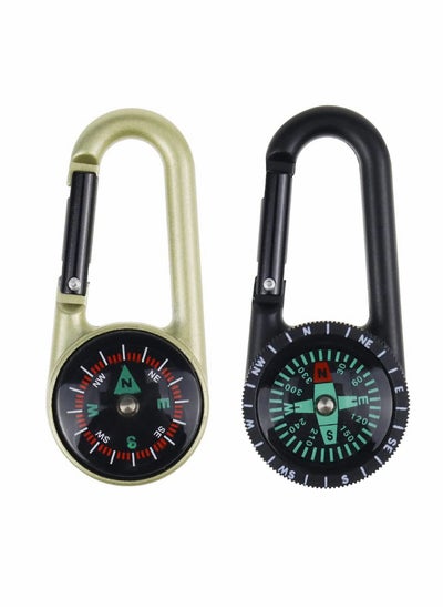 اشتري Compass Carabiner, 2Pcs Climbing Carabiner Outdoor Self Locking Carabiner Clip Hook Keychain for Travelling Hunting Hiking Camping (Black/Gold) في الامارات