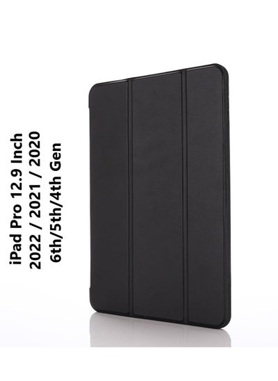 Buy iPad Pro 12.9 Inch Case 2022/2021/2020 6th/5th/4th Gen with Pencil Holder Smart iPad Case Support Touch ID and Auto Wake/Sleep with Auto 2nd Gen - Black in UAE