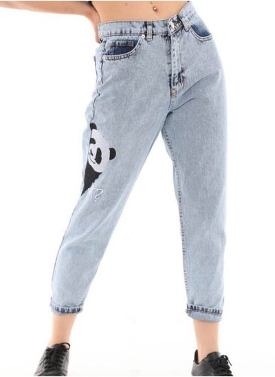 Buy Women boyfriend denim jeans embroidery panda pants in Egypt