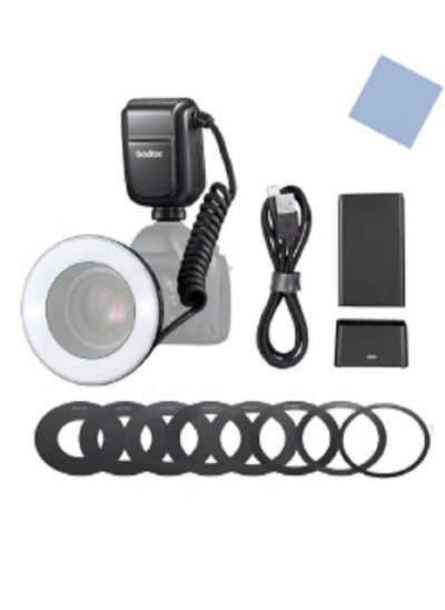 اشتري MF-R76 Universal Macro Ring Flash Light GN14 10 Levels Adjustable Brightness with 8pcs Adapter Ring Large Capacity Battery Replacement for Canon Nikon Sony Fuji Olympus Panasonic Pentax DSLR Camera في السعودية