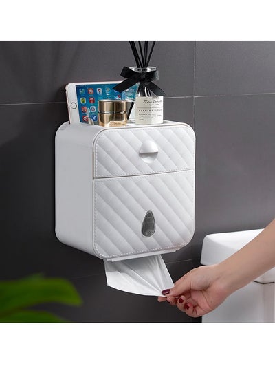 Buy Toilet Paper Holder Tissue Box Shelf, Wall Mounted Double Waterproof Tissue Box with Drawer, for Kitchen Bathroom Washroom White in Saudi Arabia