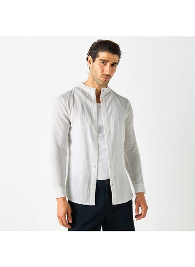 Buy Iconic Textured Shirt with Mandarin Collar and Long Sleeves in UAE